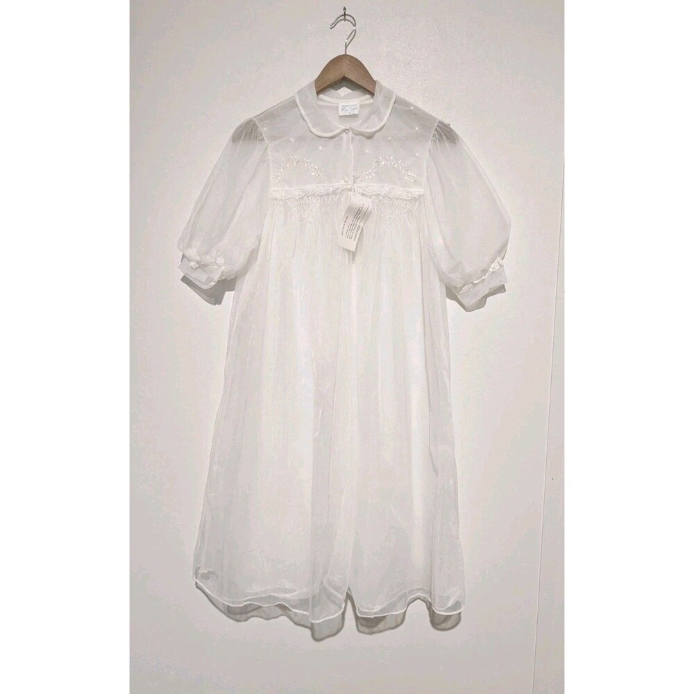 NOS 1960’s Double Chiffon Peignoir Robe Bridal Lounge MISS SIREN Sheer S White